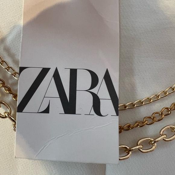 NWT ZARA NEW Ecru Womens Pants with Gold Chain Trousers Sz L - Picture 11 of 13